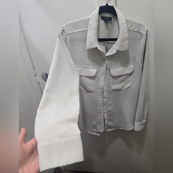 Alfani Cream Utility Button-Down Blouse - Picture 4 of 9